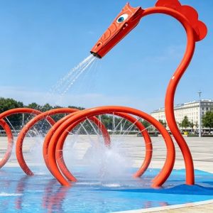 Thiết bị vui chơi phun nước hình khủng long, vòi phun nước bằng sợi thủy tinh cho trẻ em, - hình 1